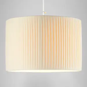 Contemporary Designer Double Pleated Cream Cotton Fabric 12 Drum Lamp Shade