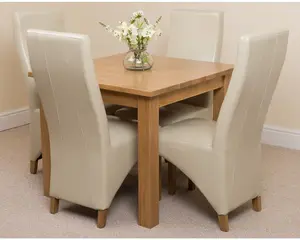 Oslo 90 x 90 cm Oak Small Dining Table and 4 Chairs Dining Set with Lola Ivory Leather Chairs