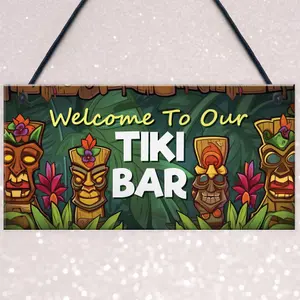 Red Ocean Tiki Bar Hanging Bar Pub Plaque Welcome Sign Cocktails Beach Decoration Sign Friendship Gift For Men Women