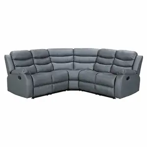 Roma 5 Seater Leather Recliner Corner Sofa Set Grey