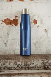 BUILT Stainless Steel Water Bottle Insulated  Blue Silver Travel Flask 540ml