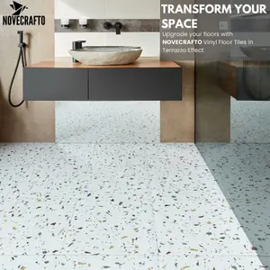 Vinyl Floor Tiles Self Adhesive - 30 Pack Covers 67.4 sqft (6.27 sqm) - Square Tile Size (45.7 x 45.7cm) Off-White Terrazzo Effect