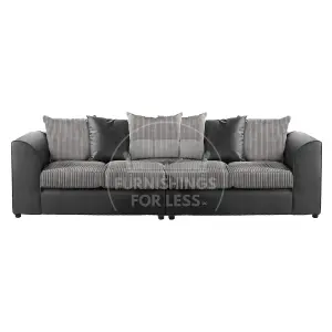 Luxor Long Fabric Jumbo Cord 4 Seater Sofa - Scatter Back Black and Grey