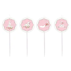 Amscan Princess For A Day Mini Birthday Pick Candles (Pack of 4) Pink/White (One Size)