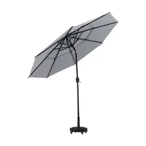 2.89M Light Grey Crank Tilt with Solar LED Light Outdoor Swing Umbrella Parasol without Base