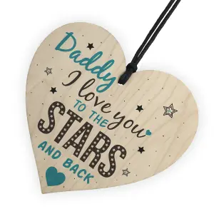 Red Ocean Love You Stars  Back Fathers Day Dad Daddy Shabby Chic Wooden Hanging Heart Sign Gift Birthday Present