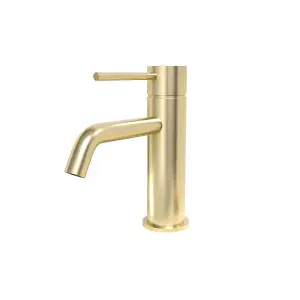 Nes Home Cloakroom Brushed Brass Round Single Lever Basin Mono Mixer Tap