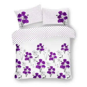 Buford Cotton Blend Floral Duvet Cover Set with Pillowcases Purple/Grey/White / Double Duvet Cover - 2 Standard Pillowcases