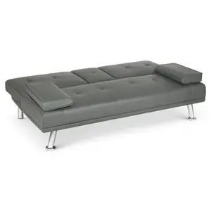 Manhattan 2 Seater Faux Leather Click Clack Sofa Bed - Grey