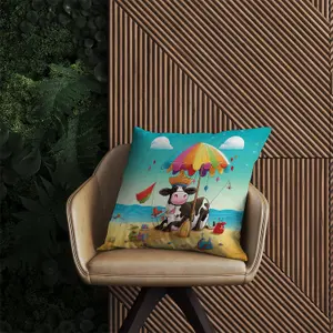 Cow On A Beach Holiday Outdoor Cushion 45cm x 45cm