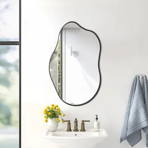 50cm x 85cm Irregular Wall Mounted Black Metal Framed Bathroom Mirror Decorative