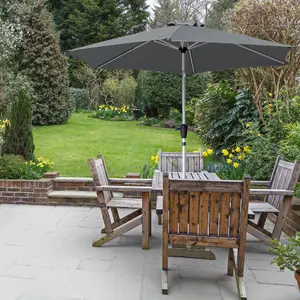 GlamHaus Tilting Garden Parasol Table Umbrella 2.7M with Crank Handle, UV40 Protection, Free Protection Cover - Dark Grey