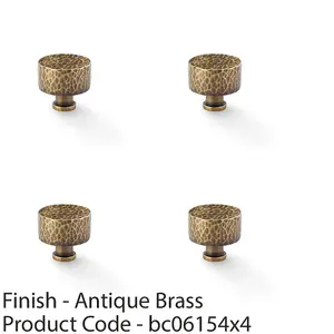 4 PACK - Round Hammered Door Knob - Antique Brass 35mm Diameter Cupboard Pull Handle