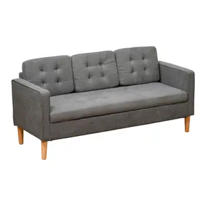 HOMCOM Compact 3 Seater Sofa with Hidden Storage and Rubber Wood Legs Grey