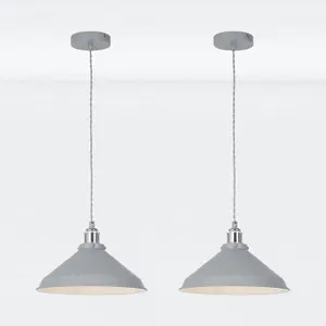 First Choice Lighting Set of 2 Maxwell Flint Grey Chrome Ceiling Pendant Lights