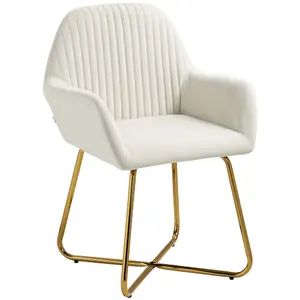 HOMCOM Modern Accent Chair Velvet-Touch Upholstered Armchair Cream White