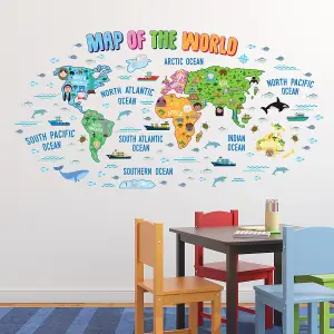 Walplus Map Of The World Kids Sticker PVC Blue