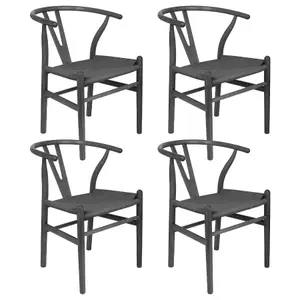 Nicholas Winter Beech Wooden Wishbone Dining Chairs - Black/Black - Set of 4