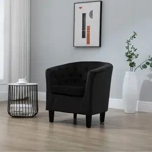 Clio 68cm wide Black Velvet Fabric Studded Back Accent Chair with Dark and Light Wooden Legs