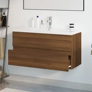 Berkfield Sink Cabinet with Built-in Basin Brown Oak Engineered Wood