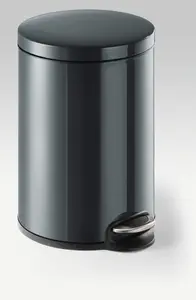 Durable Gloss Finish Round Metal Pedal Bin - 20 Litre - Charcoal Grey