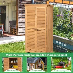 Costway Outdoor Fir Wood Storage Shed Garden Tool Cabinet Locker Tall Vertical Organizer