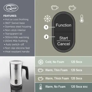 Quest Hot & Cold Electric Milk Frother - Stainless Steel