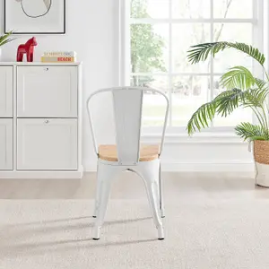 Furniturebox Set of 2 White Colton Tolix Style Stackable Industrial Metal Dining Chair With Pine Seat