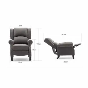 Charlotte Modern Fabric Pushback Recliner Armchair Sofa Accent Chair Reclining (Grey)