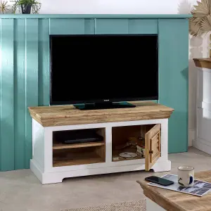 Breo Solid Mango Wood Small Tv Cabinet White