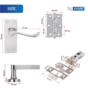 XFORT Polished Chrome 4" Victorian Scroll Lever Latch Door Pack, Complete Set.