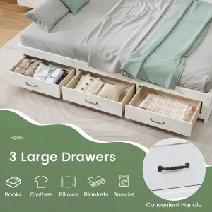 COSTWAY Wooden Sofa Bed Frame with 3 Drawers Single/Double Size Guest Bed