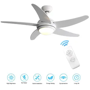 White 5 Blade Ceiling Fan Light with  Remote Control 52 Inch