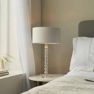 Crystal Glass Table Lamp Base - Polished Nickel Metalwork - Bedside Desk Light