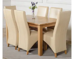 Oslo 150 x 90 cm Medium Oak Dining Table and 6 Chairs Dining Set with Lola Ivory Leather Chairs