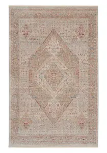 Beige Grey Traditional Bordered Geometric Easy to Clean Rug for Living Room and Bedroom-160cm X 234cm