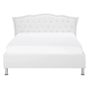 Faux Leather EU Double Size Ottoman Bed White METZ