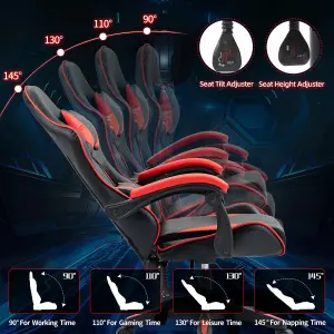 Gaming Chair Red Recliner with Adjustable Height Lumbar Support Padded Cushion Racing Bucket Seat