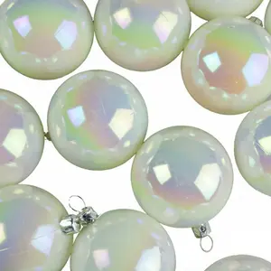 Luxury Shatterproof Ball Ornament (Set of 18) White Iridescent Shiny / 4cm H x 4cm W x 4cm D