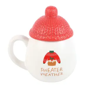 Something Different Sweater Weather Mug With Lid White/Red (One Size)