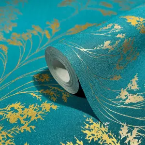 Paste the Wall Elegant Teal and Gold Wallpaper