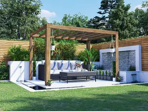 Dunster House Pergola with Roof 3.5m x 2.5m Pressure Treated Wooden Shelter Terracube