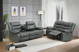 Roma Leather Recliner 3 & 2 Seater Sofa Set Grey