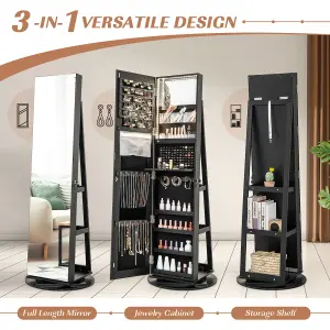 Costway Rotating Jewelry Armoire Freestanding Jewelry Cabinet w/ Full Length Mirror