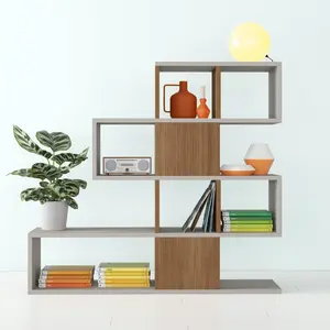 Karlin Geometric Bookcase Bookshelf Shelving Unit White/Teak