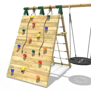 Rebo Beat The Wall Wooden Swing Set with Double up & Over Climbing Wall -Spire