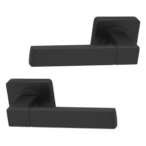 UAP Bathroom Door Handle - Pair - Lever on Rose - Cube - Bathroom Pack - Complete Set - Matt Black