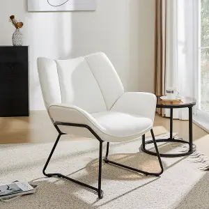 Linen Armchair with Metal Legs and Backrest for Bedroom Office Beige