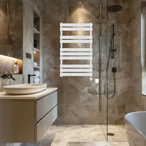 Rinse Bathrooms Flat Panel Electric Heated Towel Rail Touch Screen Timer Bathroom Radiator Prefilled White 1000x600mm 600W