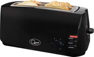 Quest 4 Slice Toaster Black - Extra Wide Long Slots For Crumpets And Bagels - 6 Settings - Reheat And Defrost